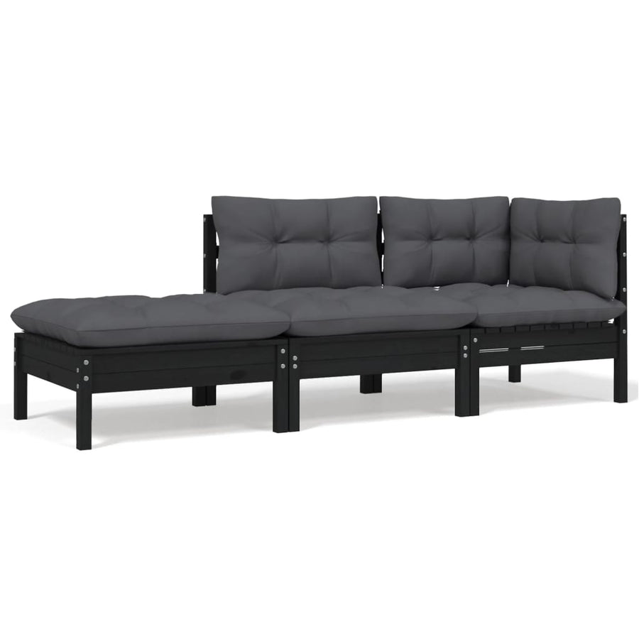 Set Mobilier Grădină Cu Perne, 3 Piese, , Lemn Masiv Pin