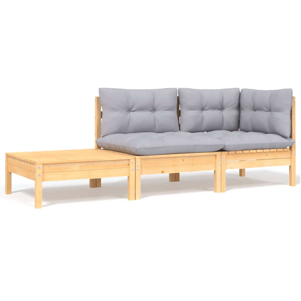 Set Mobilier Grădină Cu Perne, 3 Piese, , Lemn Masiv Pin