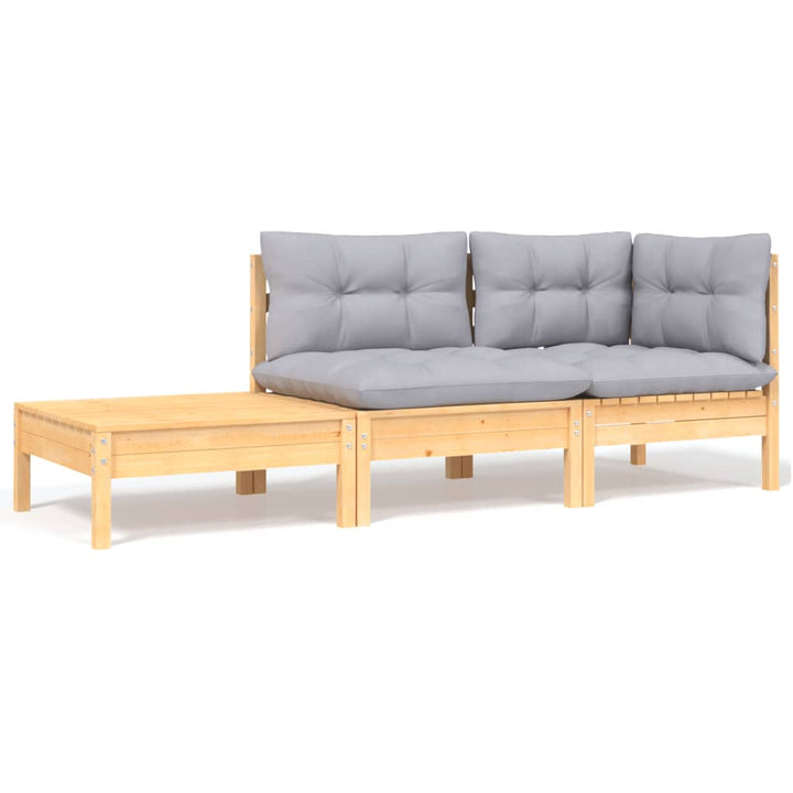 Set Mobilier Grădină Cu Perne, 3 Piese, , Lemn Masiv Pin