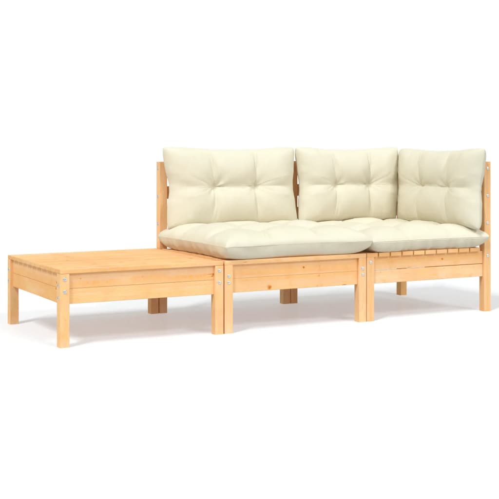 Set Mobilier Grădină Cu Perne, 3 Piese, , Lemn Masiv Pin