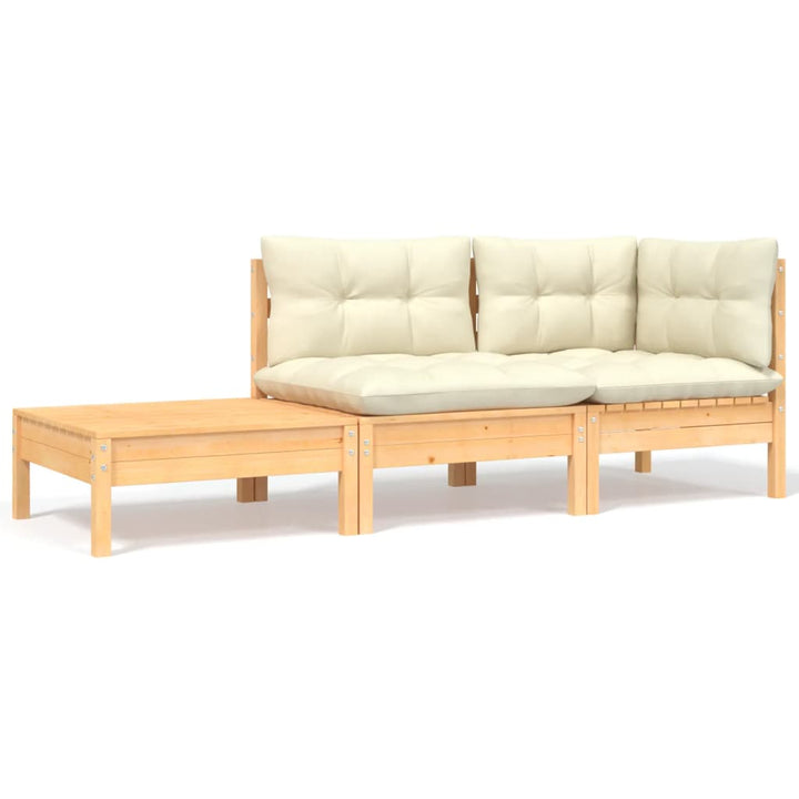 Set Mobilier Grădină Cu Perne, 3 Piese, , Lemn Masiv Pin