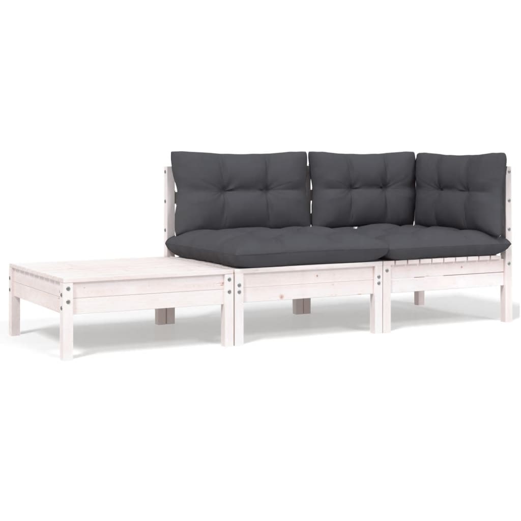 Set Mobilier Grădină Cu Perne, 3 Piese, , Lemn Masiv Pin
