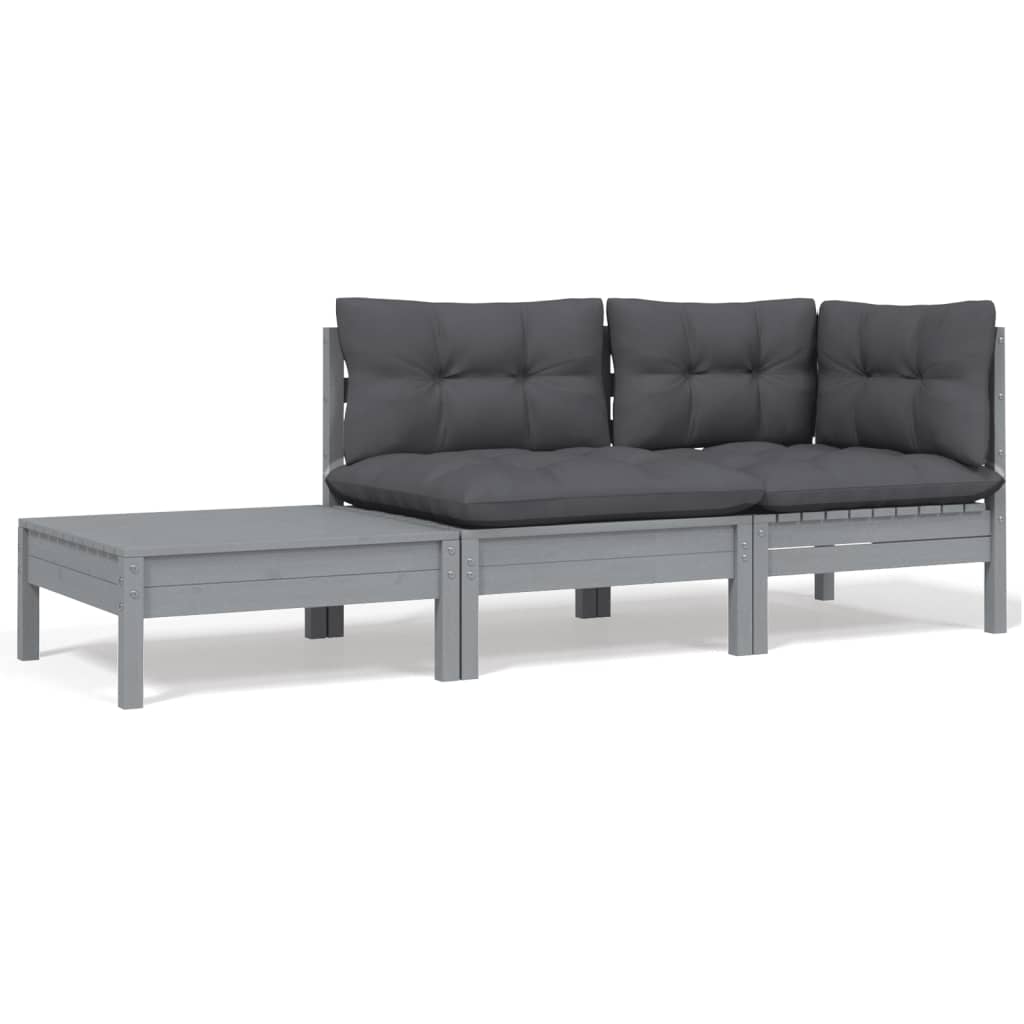Set Mobilier Grădină Cu Perne, 3 Piese, , Lemn Masiv Pin