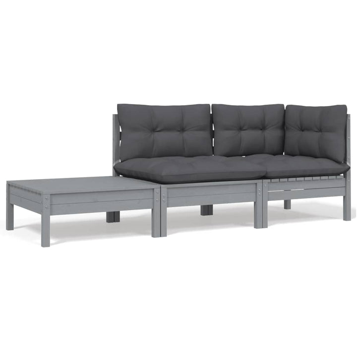 Set Mobilier Grădină Cu Perne, 3 Piese, , Lemn Masiv Pin