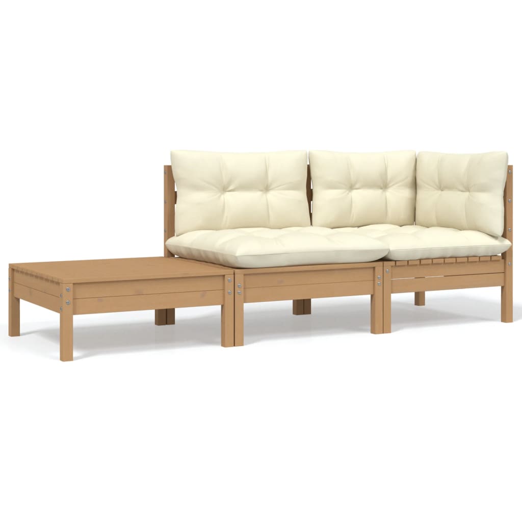 Set Mobilier Grădină Cu Perne, 3 Piese, , Lemn Masiv Pin