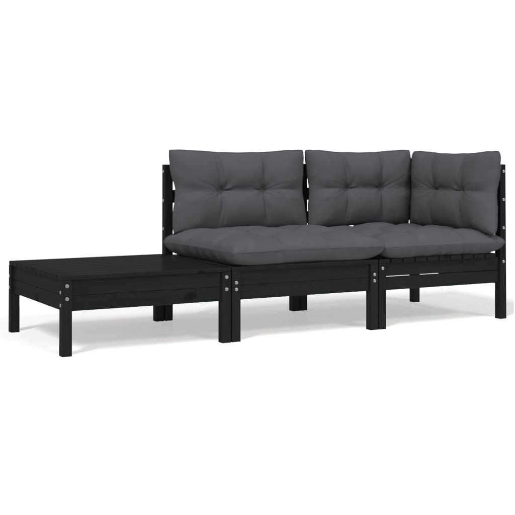 Set Mobilier Grădină Cu Perne, 3 Piese, , Lemn Masiv Pin