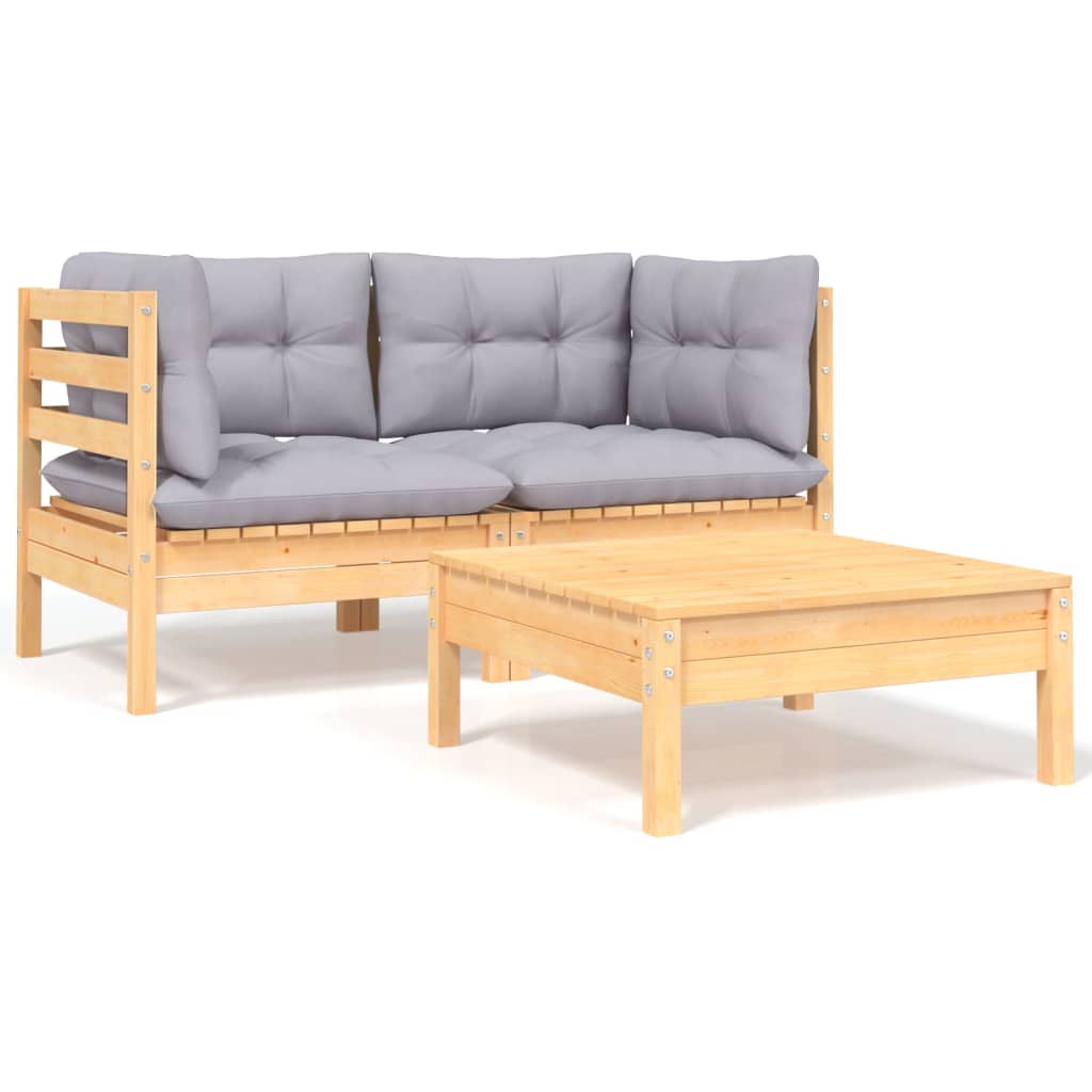Set Mobilier Grădină Cu Perne, 3 Piese, , Lemn Masiv Pin