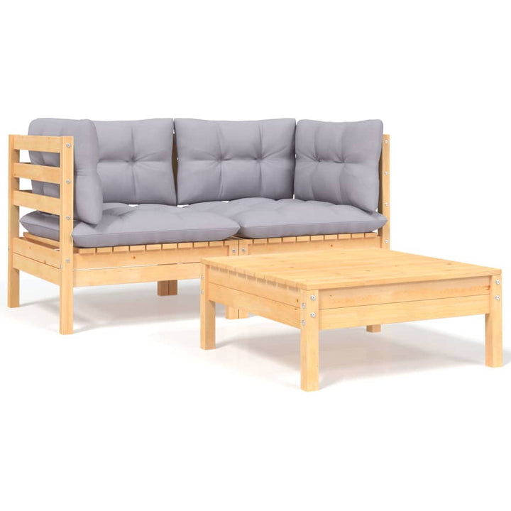 Set Mobilier Grădină Cu Perne, 3 Piese, , Lemn Masiv Pin