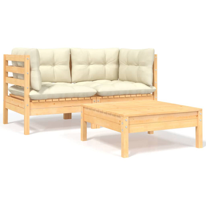 Set Mobilier Grădină Cu Perne, 3 Piese, , Lemn Masiv Pin