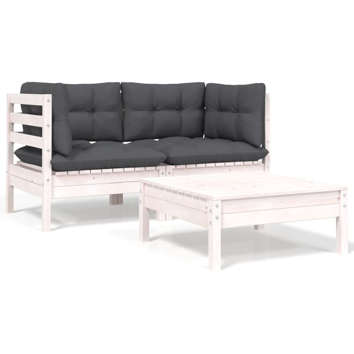 Set Mobilier Grădină Cu Perne, 3 Piese, , Lemn Masiv Pin