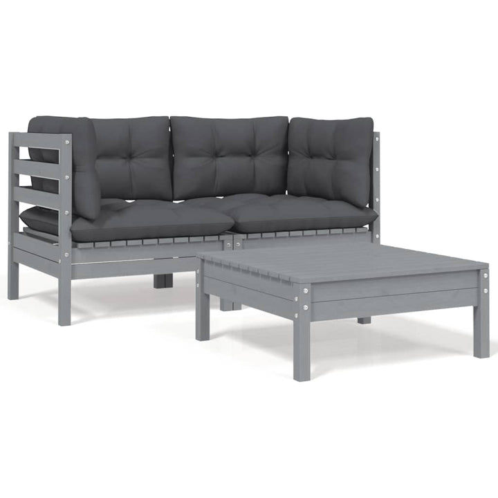 Set Mobilier Grădină Cu Perne, 3 Piese, , Lemn Masiv Pin