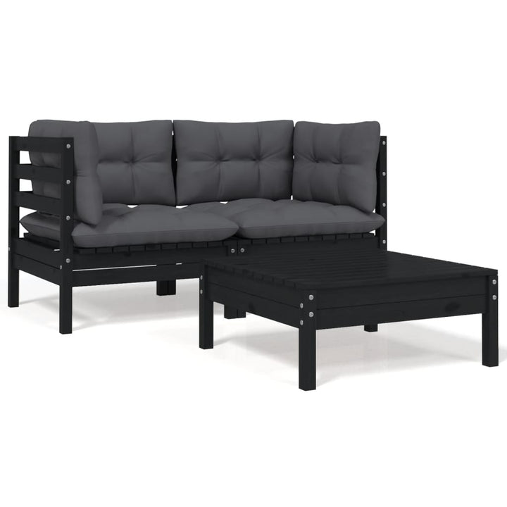 Set Mobilier Grădină Cu Perne, 3 Piese, , Lemn Masiv Pin