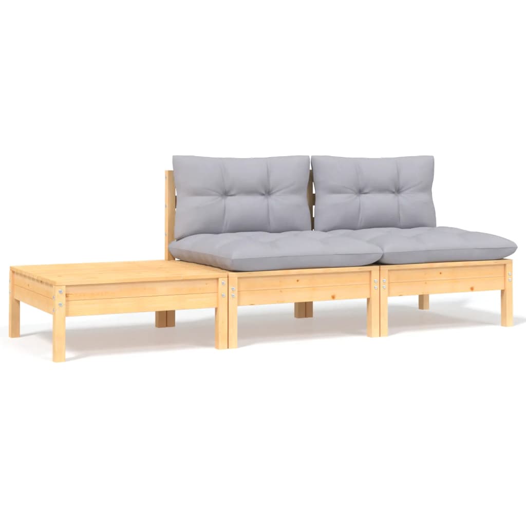 Set Mobilier Grădină Cu Perne, 3 Piese, , Lemn Masiv Pin