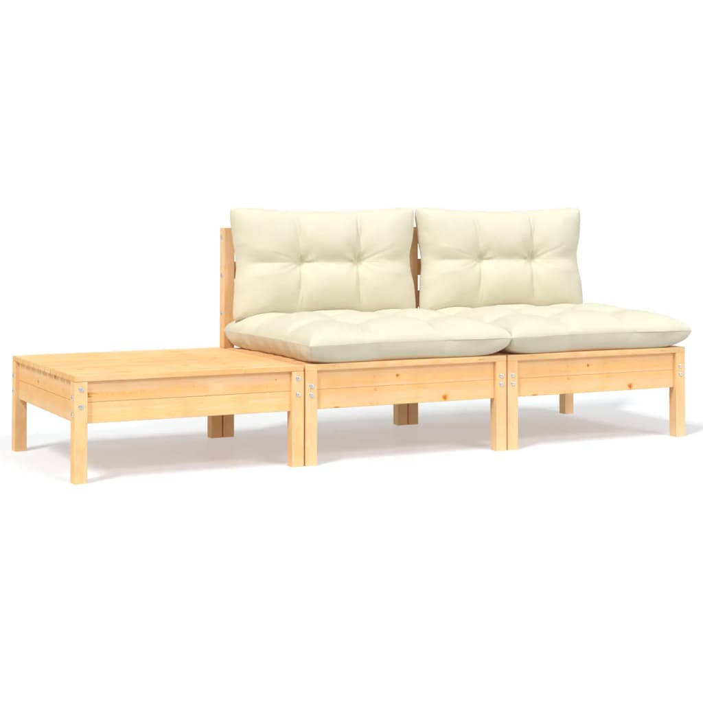 Set Mobilier Grădină Cu Perne, 3 Piese, , Lemn Masiv Pin
