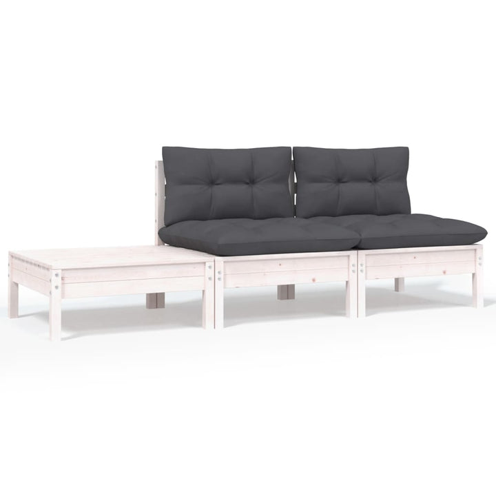 Set Mobilier Grădină Cu Perne, 3 Piese, , Lemn Masiv Pin