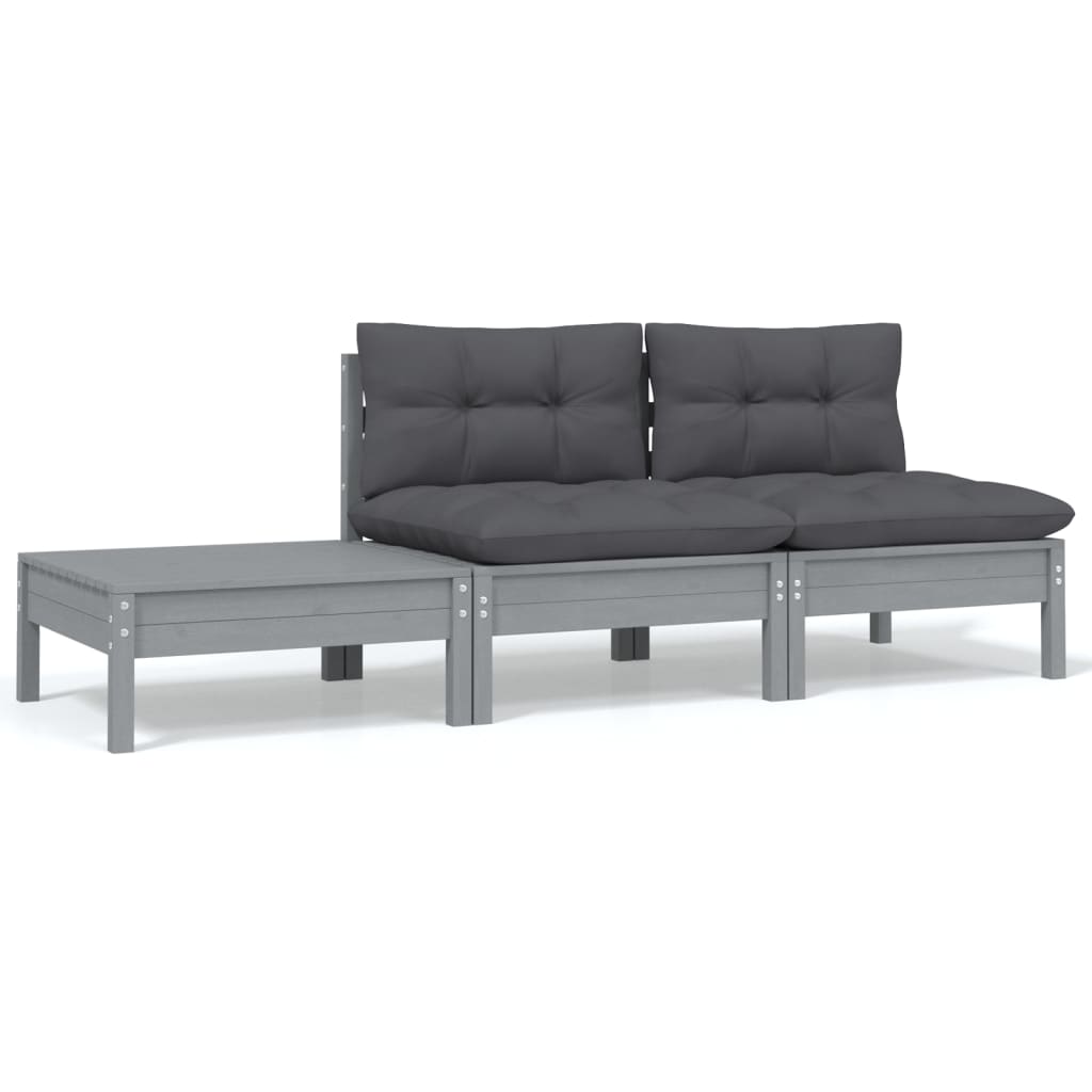 Set Mobilier Grădină Cu Perne, 3 Piese, , Lemn Masiv Pin