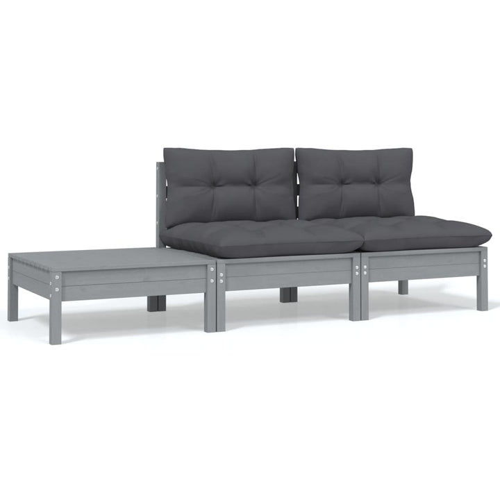 Set Mobilier Grădină Cu Perne, 3 Piese, , Lemn Masiv Pin