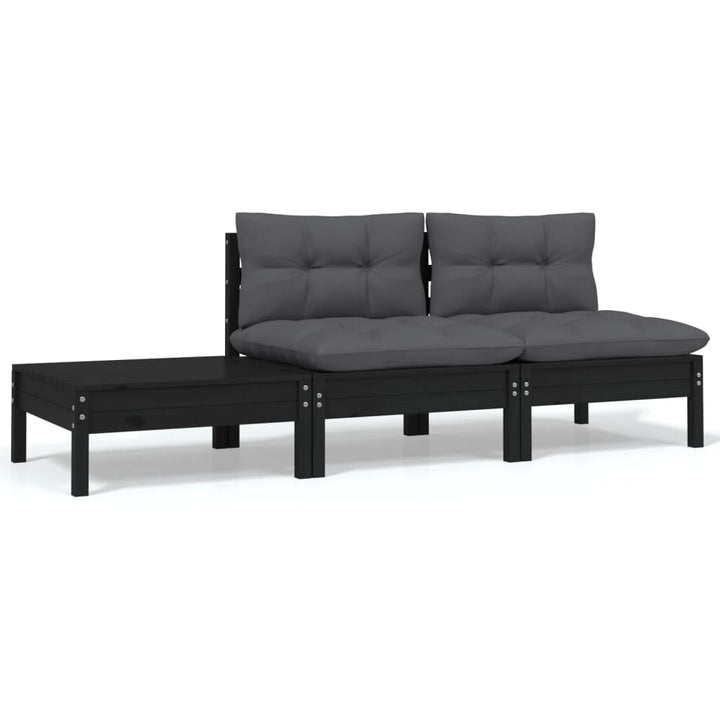 Set Mobilier Grădină Cu Perne, 3 Piese, , Lemn Masiv Pin