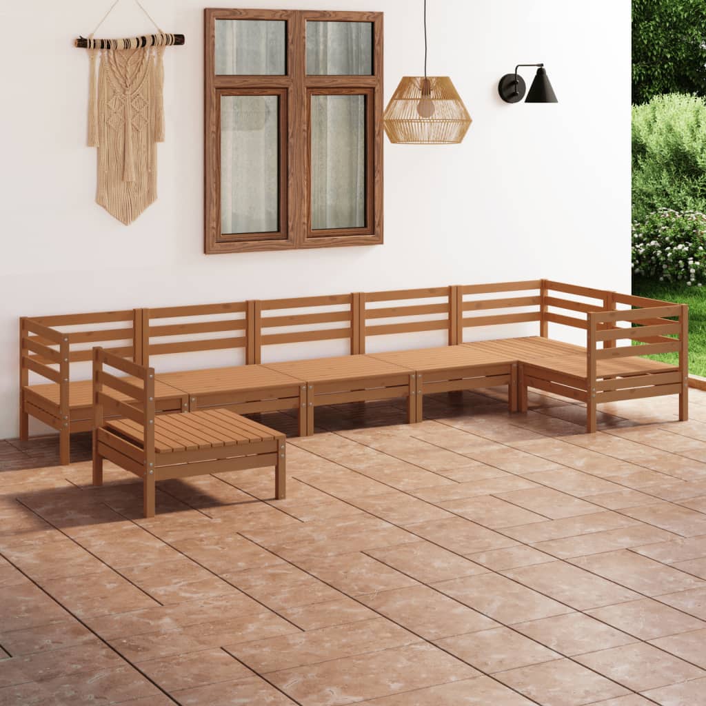 Set Mobilier De Grădină, 7 Piese, , Lemn Masiv De Pin