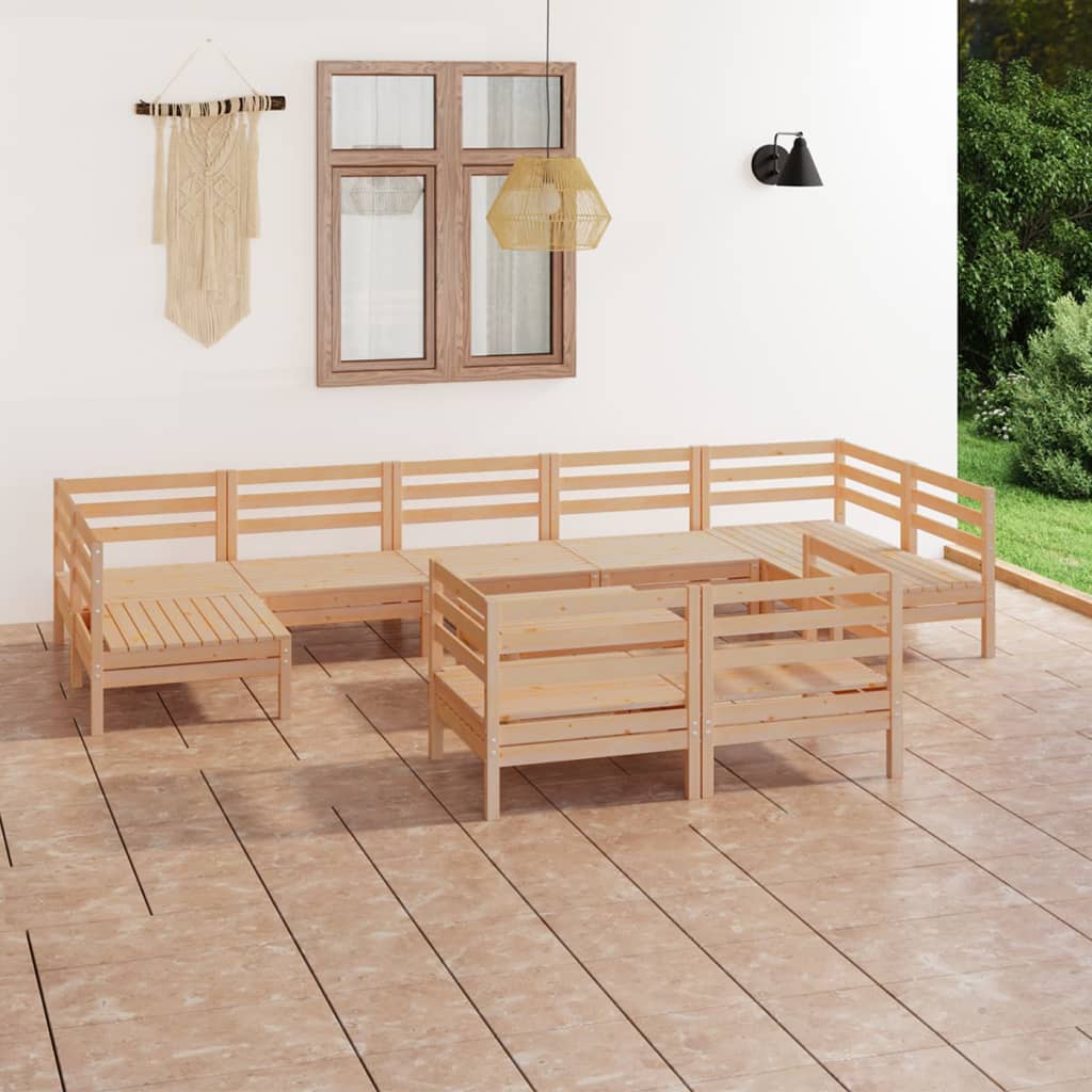 Set Mobilier Relexare Grădină, 10 Piese, , Lemn Masiv Pin