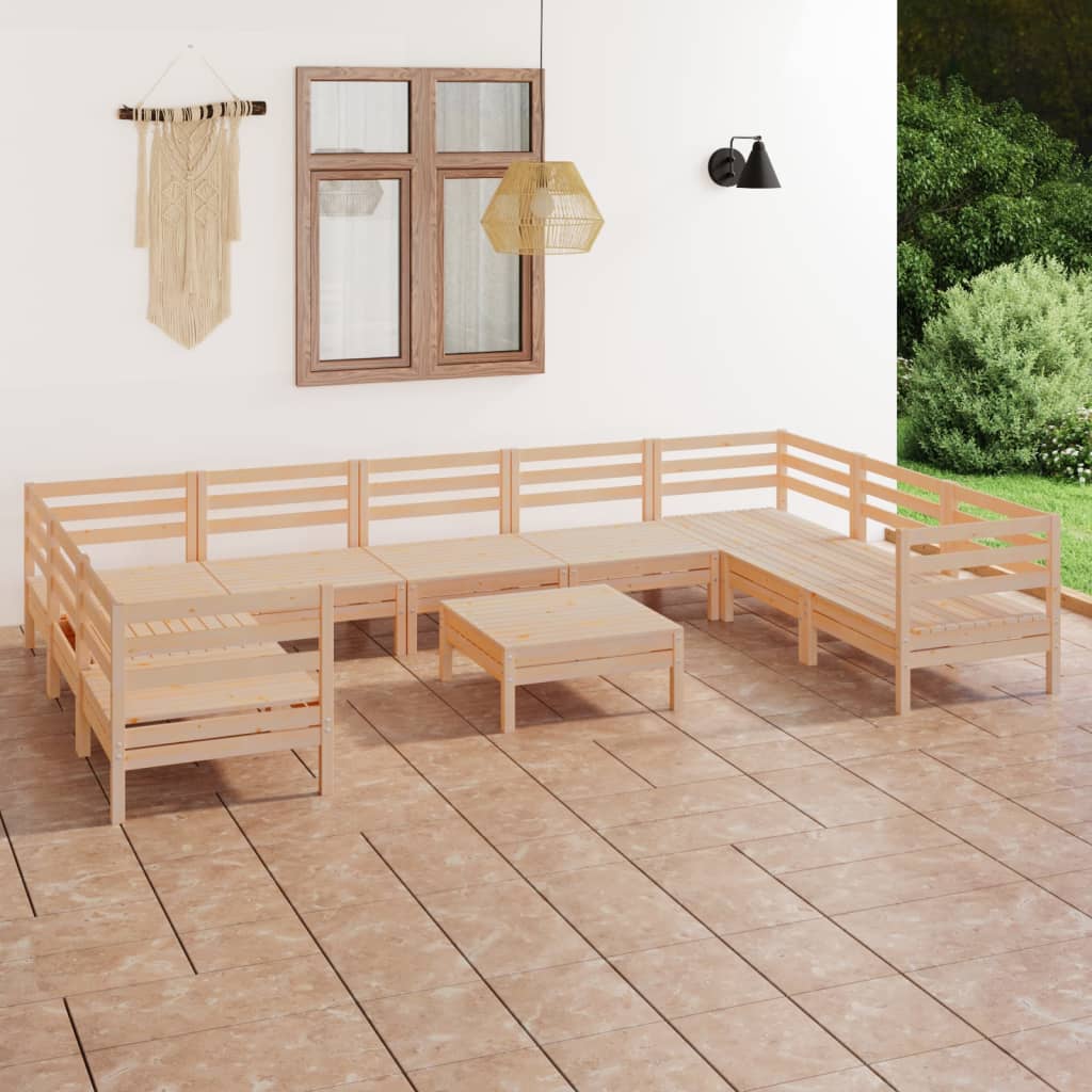 Set Mobilier Relexare Grădină, 10 Piese, , Lemn Masiv Pin