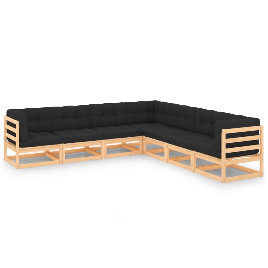 Set Mobilier De Grădină Cu Perne, 7 Piese, Lemn Masiv De Pin