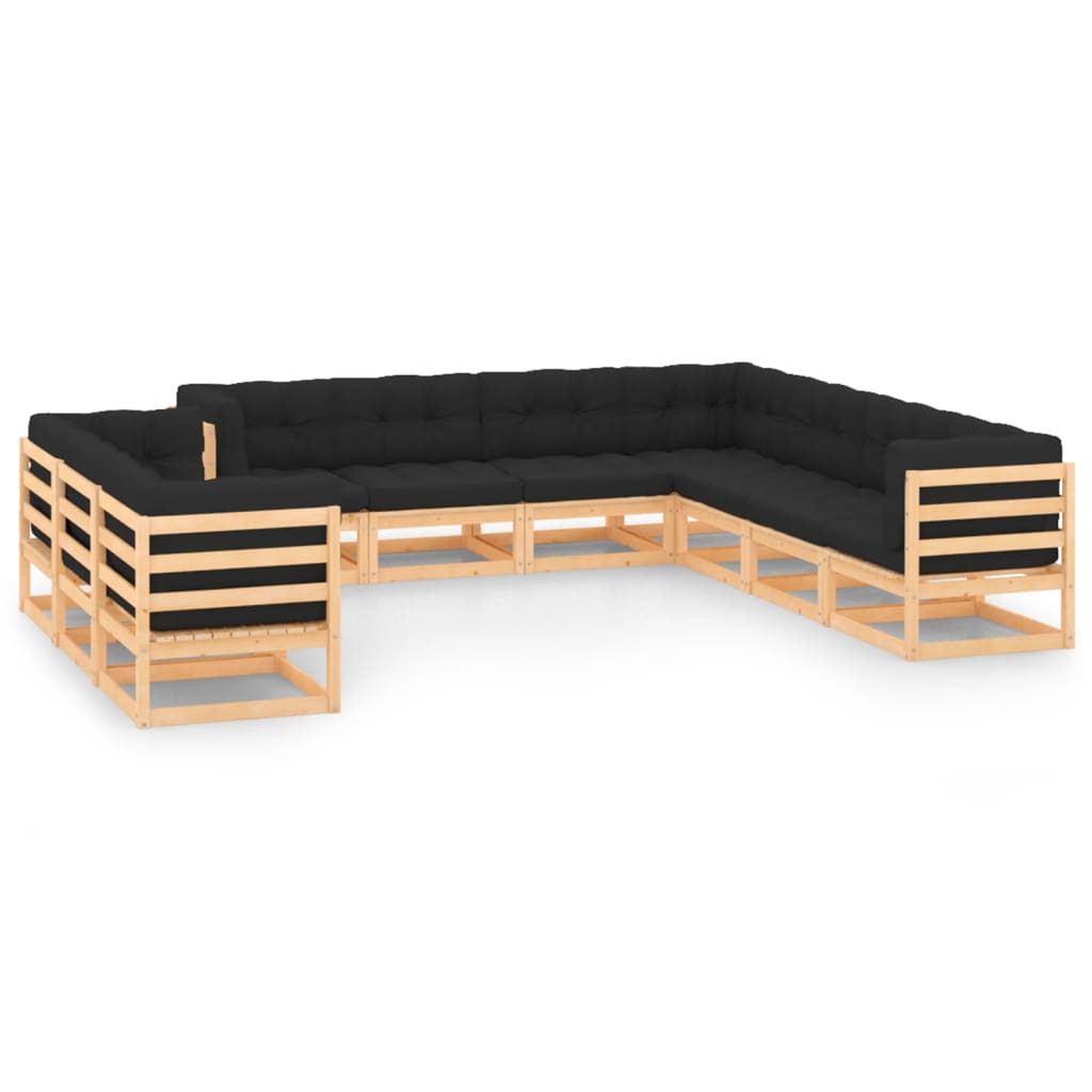 Vixl Set Șezlonguri Grădină Cu Perne, 10 Piese, , Lemn Masiv Pin