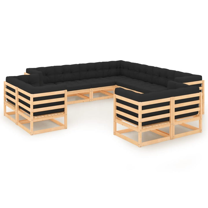 Vixl Set Mobilier Grădină Cu Perne, 11 Piese, Maro, Lemn Masiv Pin