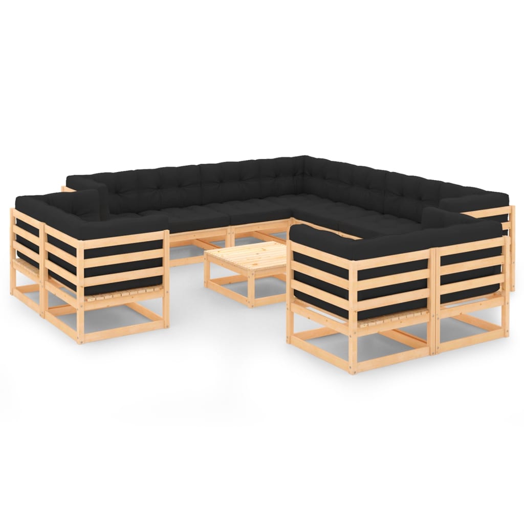 Vixl Set Mobilier Grădină&Perne 12 Piese Lemn Masiv Pin