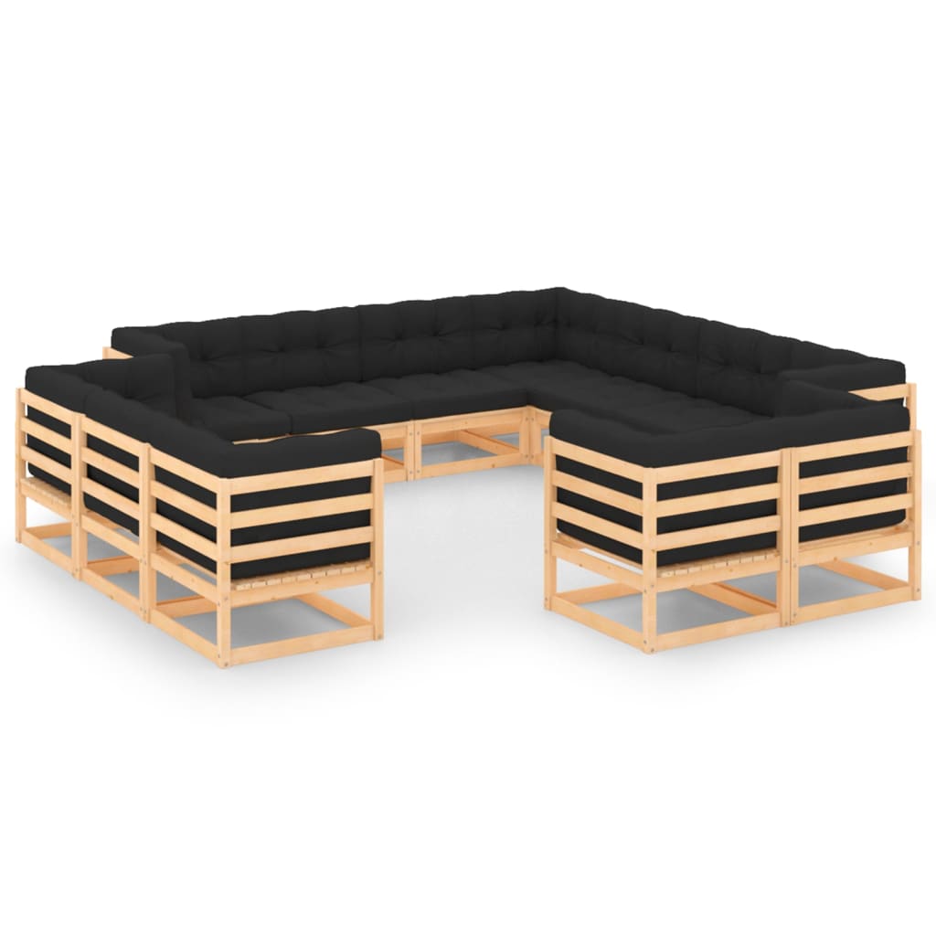 Vixl Set Mobilier Grădină Cu Perne, 12 Piese, , Lemn Masiv Pin