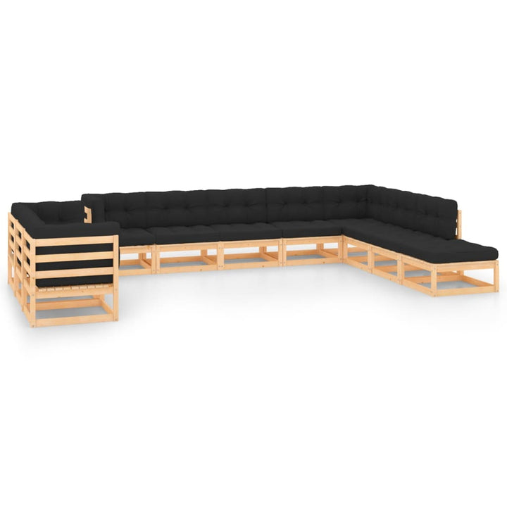 Vixl Set Mobilier Grădină Cu Perne, 11 Piese, Maro, Lemn Masiv Pin