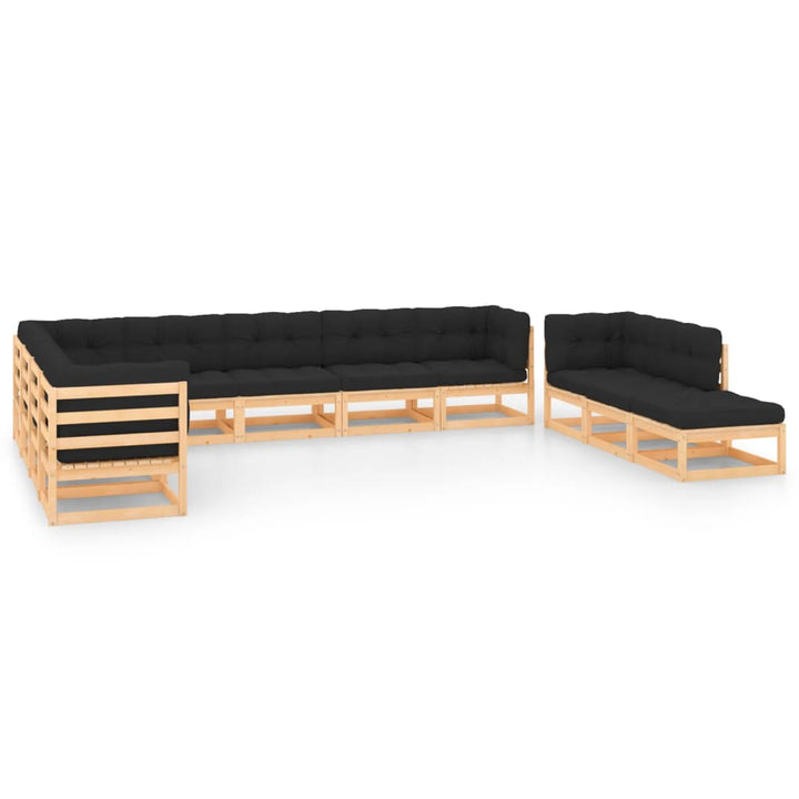 Vixl Set Mobilier Grădină Cu Perne, 11 Piese, Maro, Lemn Masiv Pin