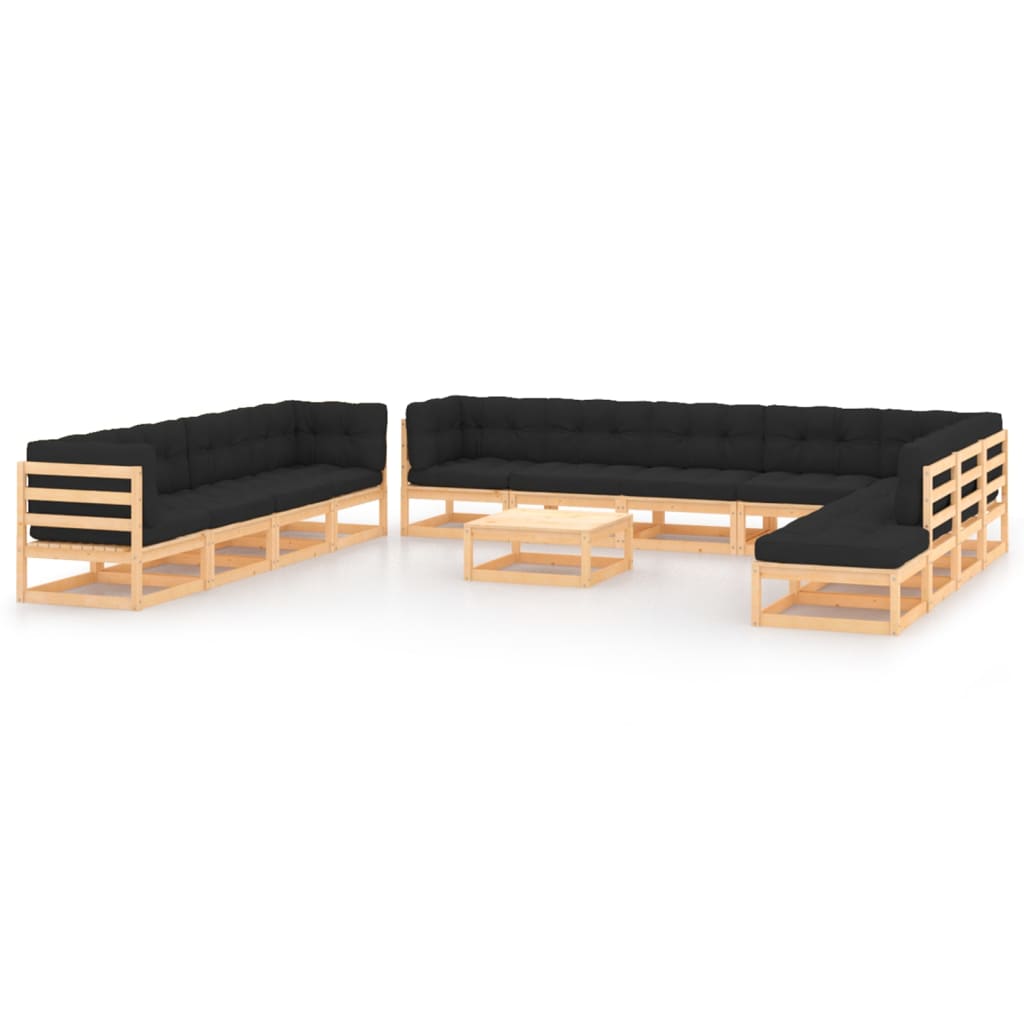 Vixl Set Mobilier Grădină Perne, 13 Piese, , Lemn Masiv Pin