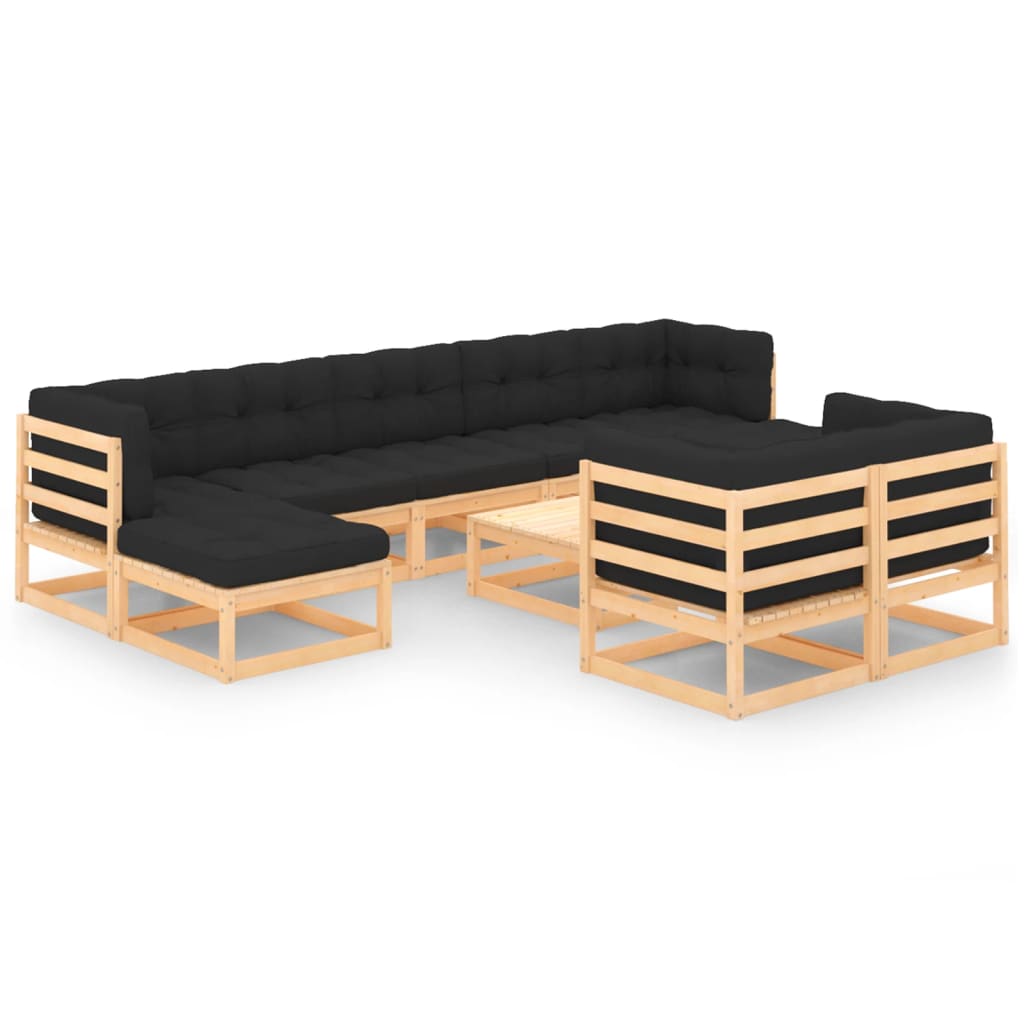 Vixl Set Șezlonguri Grădină Cu Perne, 10 Piese, , Lemn Masiv Pin