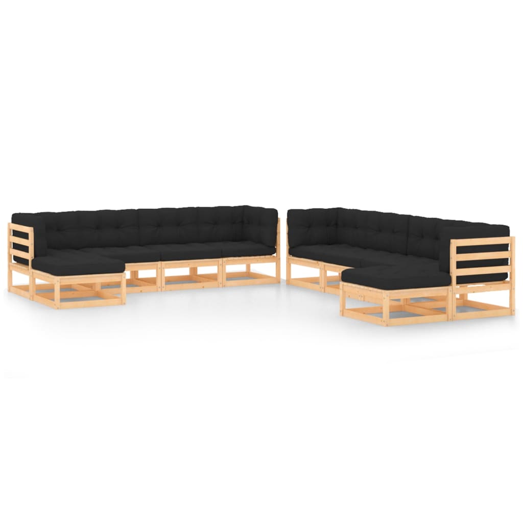 Vixl Set Mobilier Grădină Perne, 10 Piese, Lemn Masiv Pin