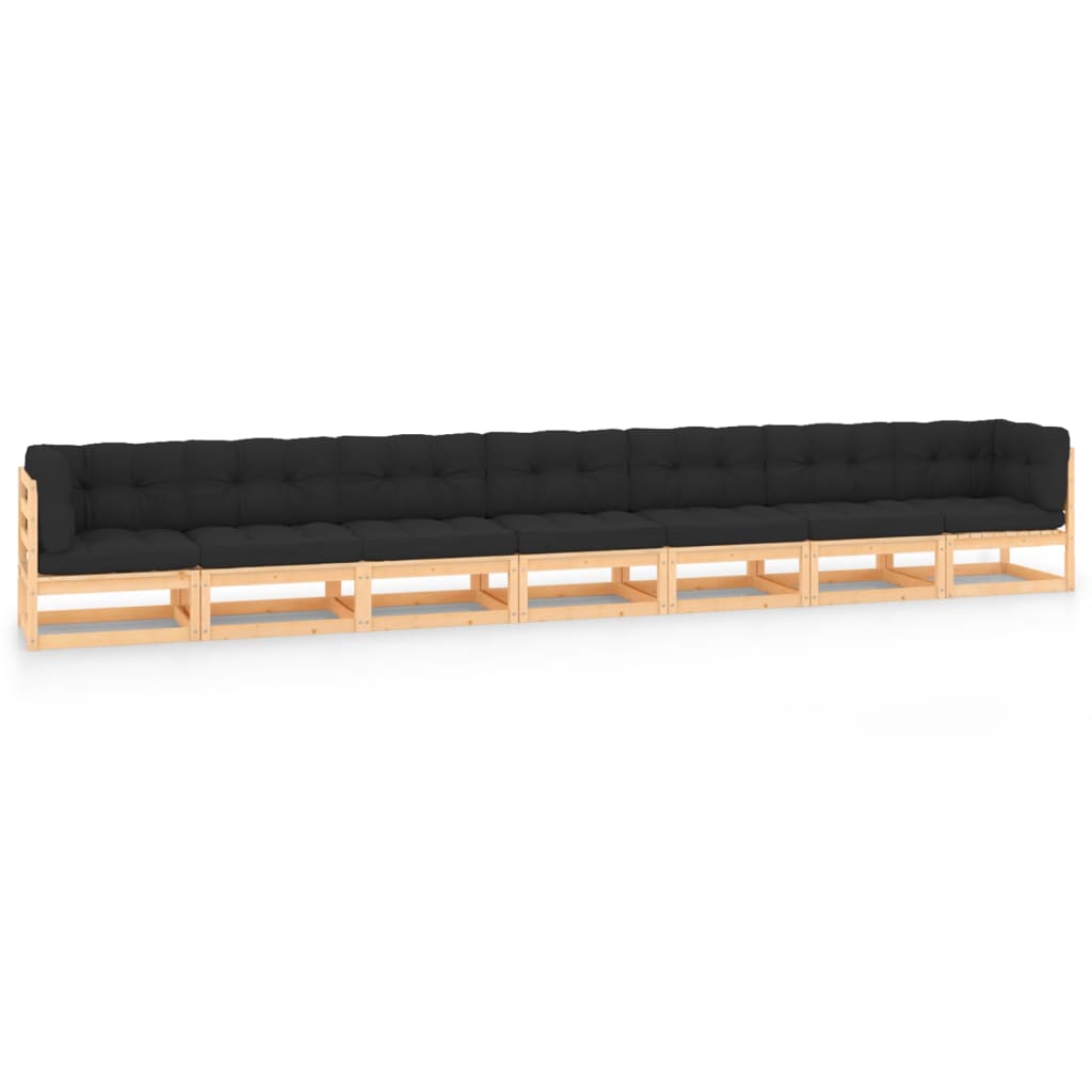 Vixl Set Mobilier De Grădină Cu Perne, 7 Piese, , Lemn Masiv Pin