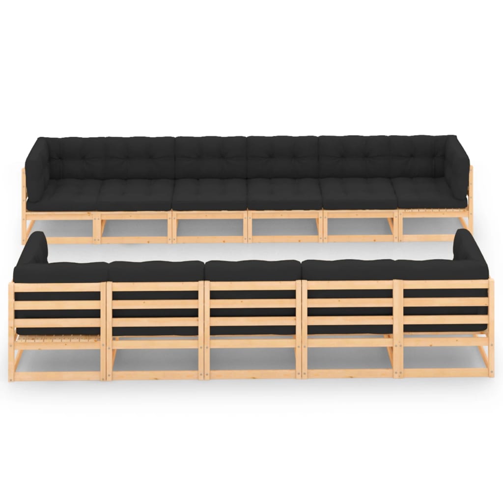Vixl Set Mobilier Grădină Cu Perne, 11 Piese, , Lemn Masiv Pin