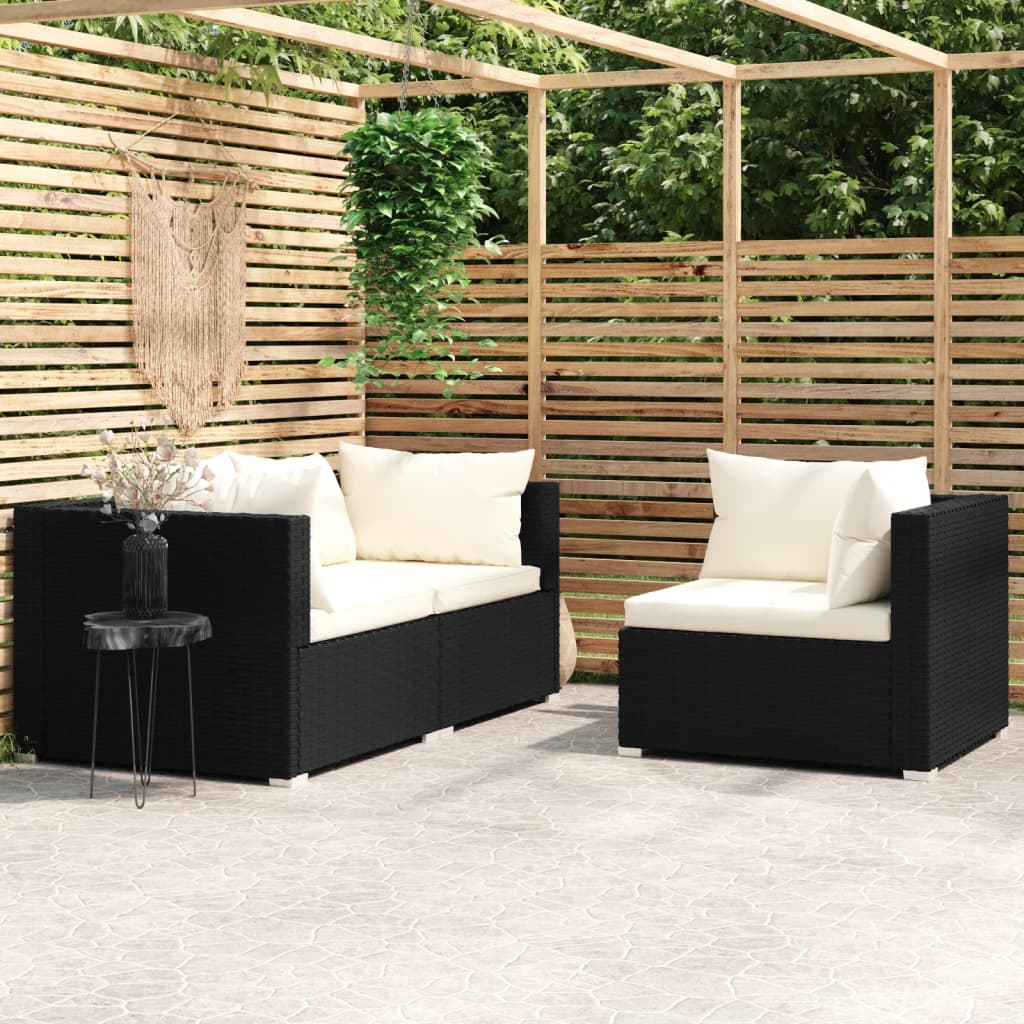Set Mobilier De Grădină Cu Perne, 3 Piese, Gri, Poliratan