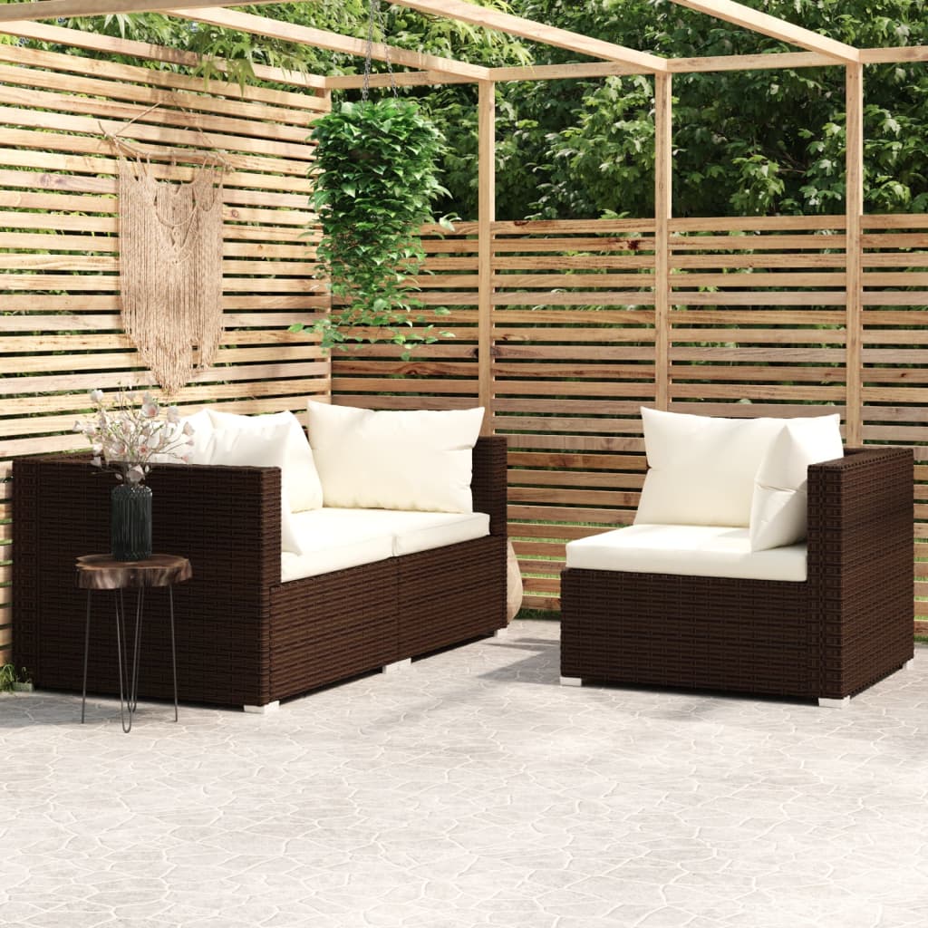 Set Mobilier De Grădină Cu Perne, 3 Piese, Gri, Poliratan