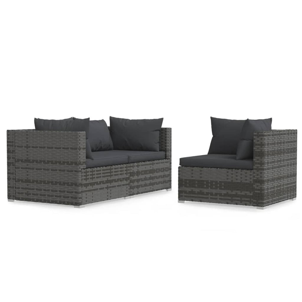 Set Mobilier De Grădină Cu Perne, 3 Piese, Gri, Poliratan
