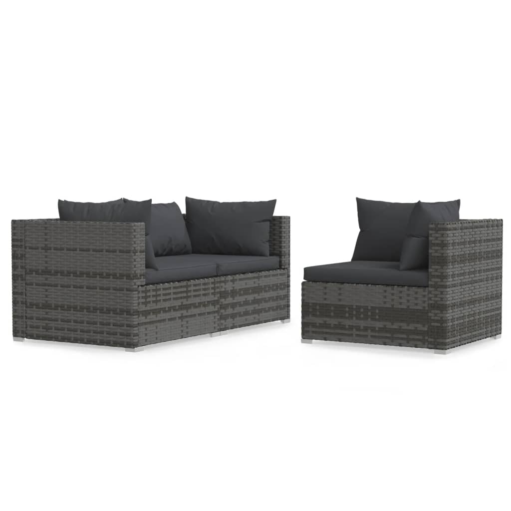 Set Mobilier De Grădină Cu Perne, 3 Piese, Gri, Poliratan