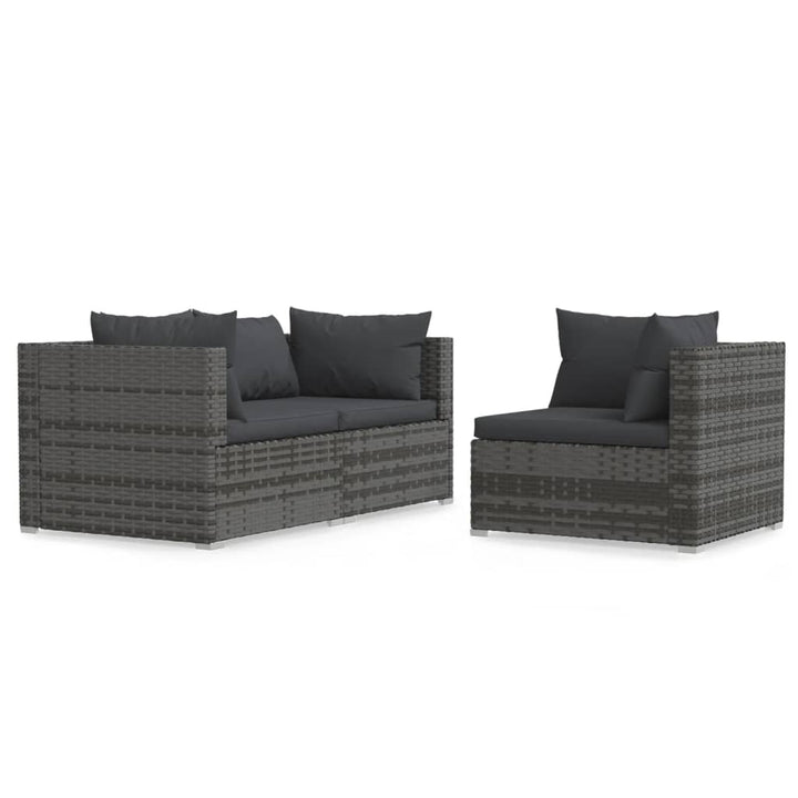 Set Mobilier De Grădină Cu Perne, 3 Piese, Gri, Poliratan