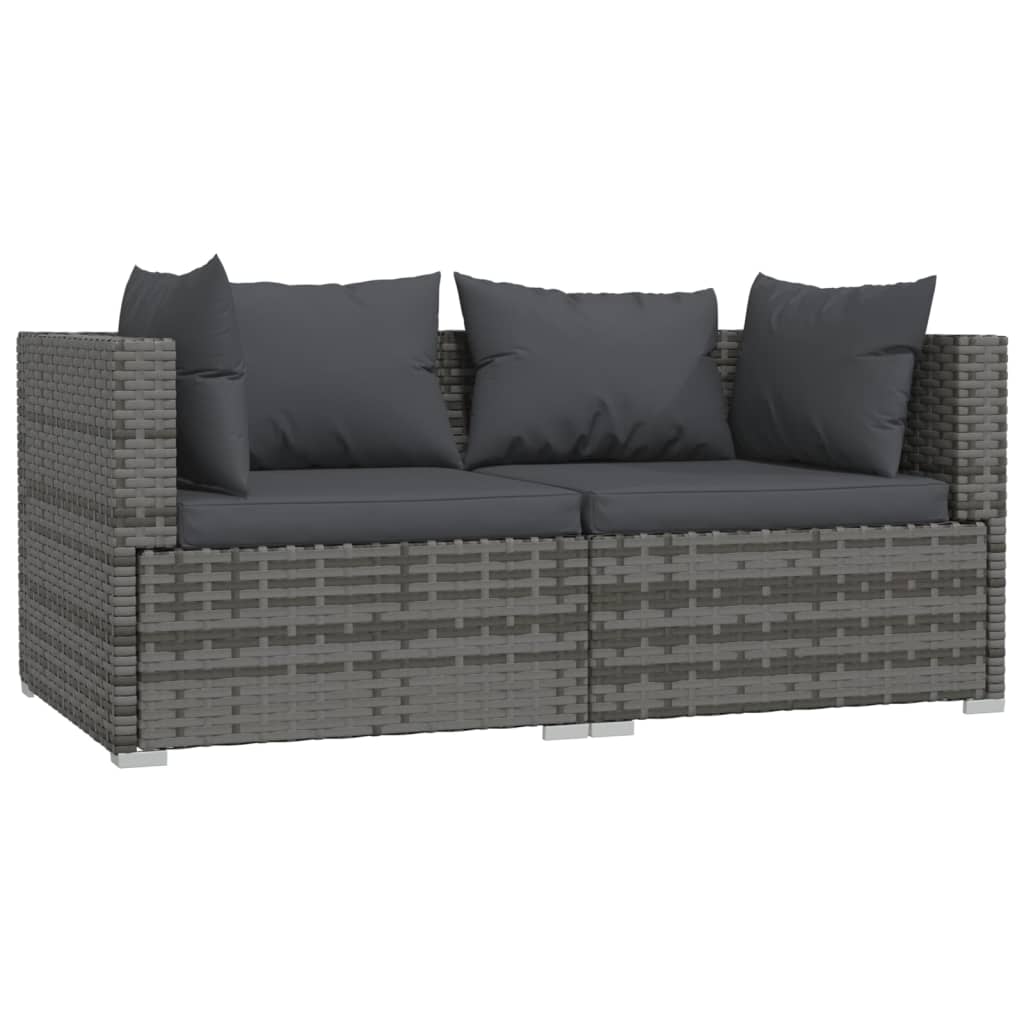 Set Mobilier De Grădină Cu Perne, 3 Piese, Gri, Poliratan