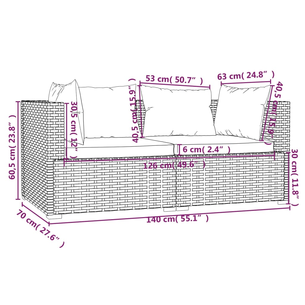 Set Mobilier De Grădină Cu Perne, 3 Piese, Gri, Poliratan