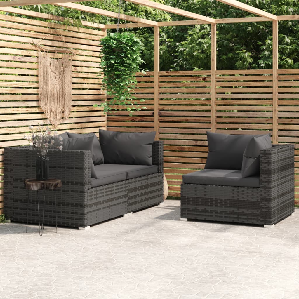 Set Mobilier De Grădină Cu Perne, 3 Piese, Gri, Poliratan