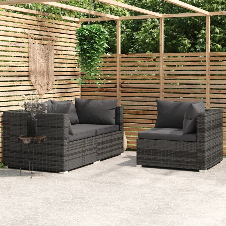 Set Mobilier De Grădină Cu Perne, 3 Piese, Gri, Poliratan