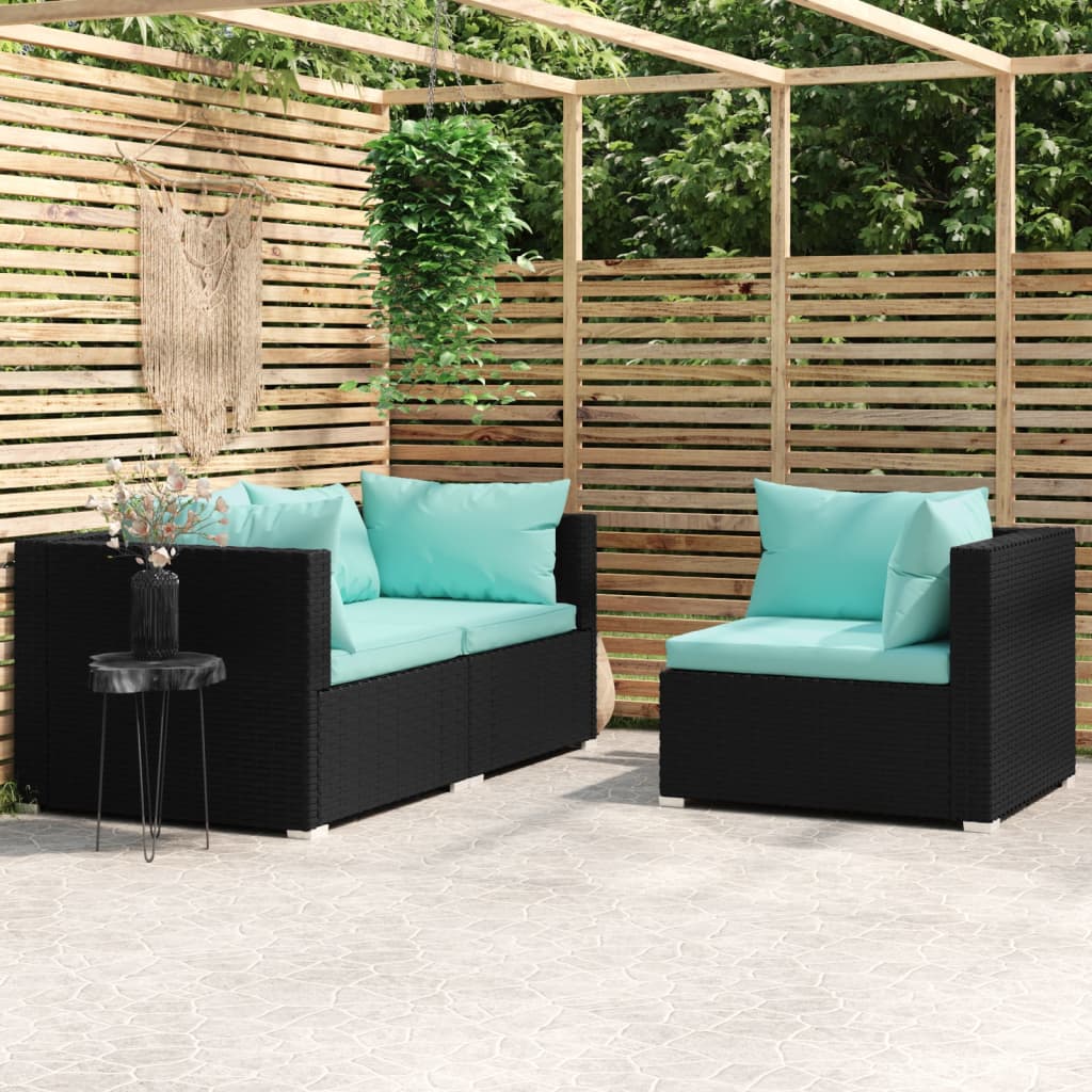 Set Mobilier De Grădină Cu Perne, 3 Piese, Gri, Poliratan