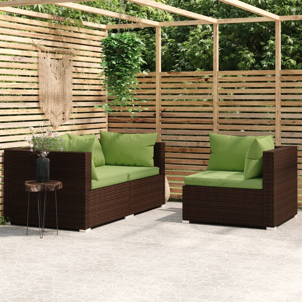 Set Mobilier De Grădină Cu Perne, 3 Piese, Gri, Poliratan