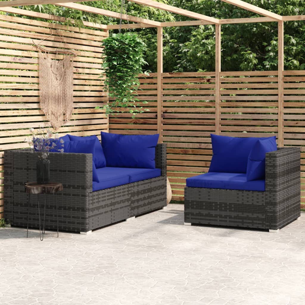 Set Mobilier De Grădină Cu Perne, 3 Piese, Gri, Poliratan