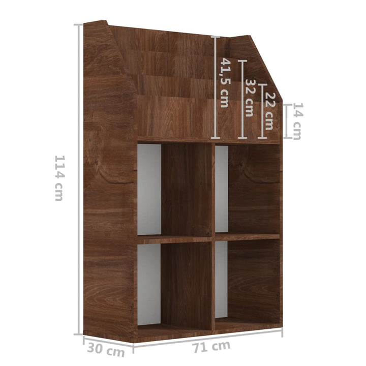 Raft Reviste Copii, Stejar Maro, 71X30X114 Cm, Lemn Prelucrat